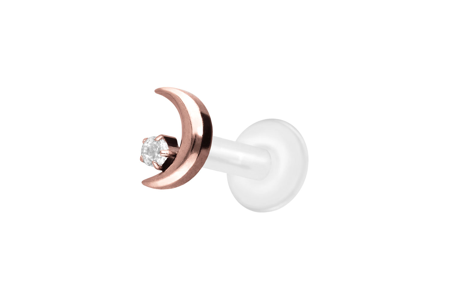 PTFE Labret Piercing mit Innengewinde + Titan-Aufsatz MOND + KRISTALL